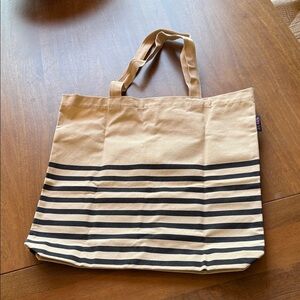 JCrew Striped Tan and Navy Blue Tote Bag